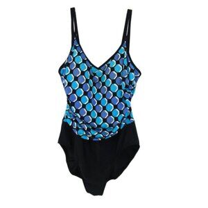 Miraclesuit Black Blue Purple One Piece Swimsuit Sz XL Slimming See Measurements